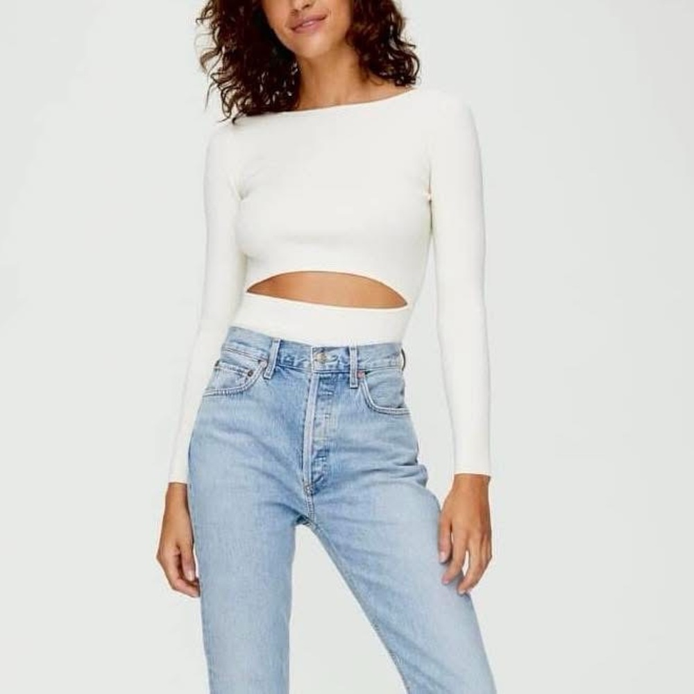 Wilfred Ribbed Cream Long Sleeve Top
